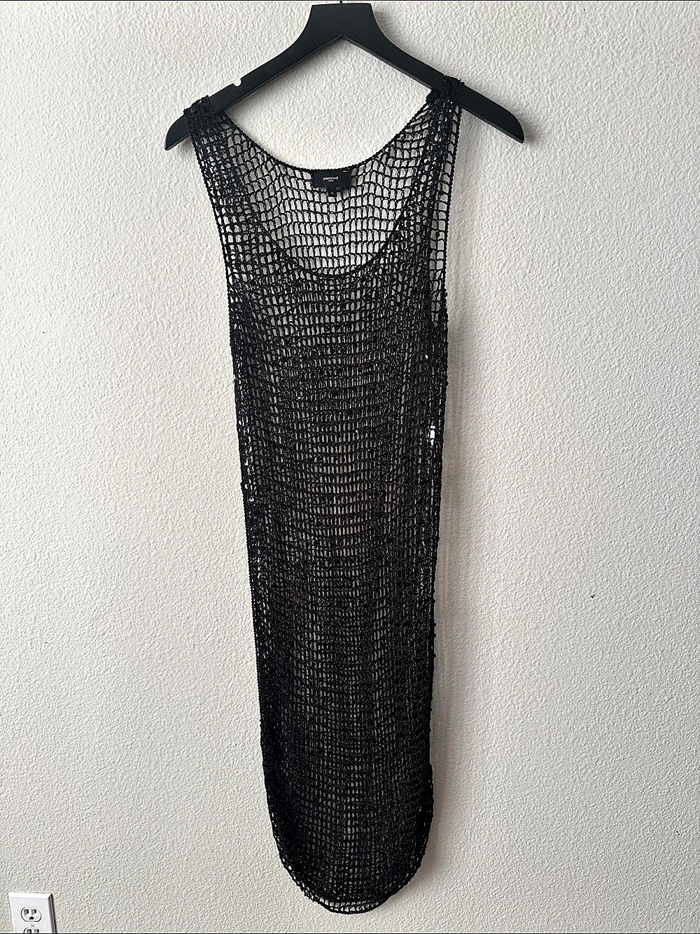 Sweewe Black Sequin Open Knit Swim Cover Up Size L Sleeveless Beach Dress